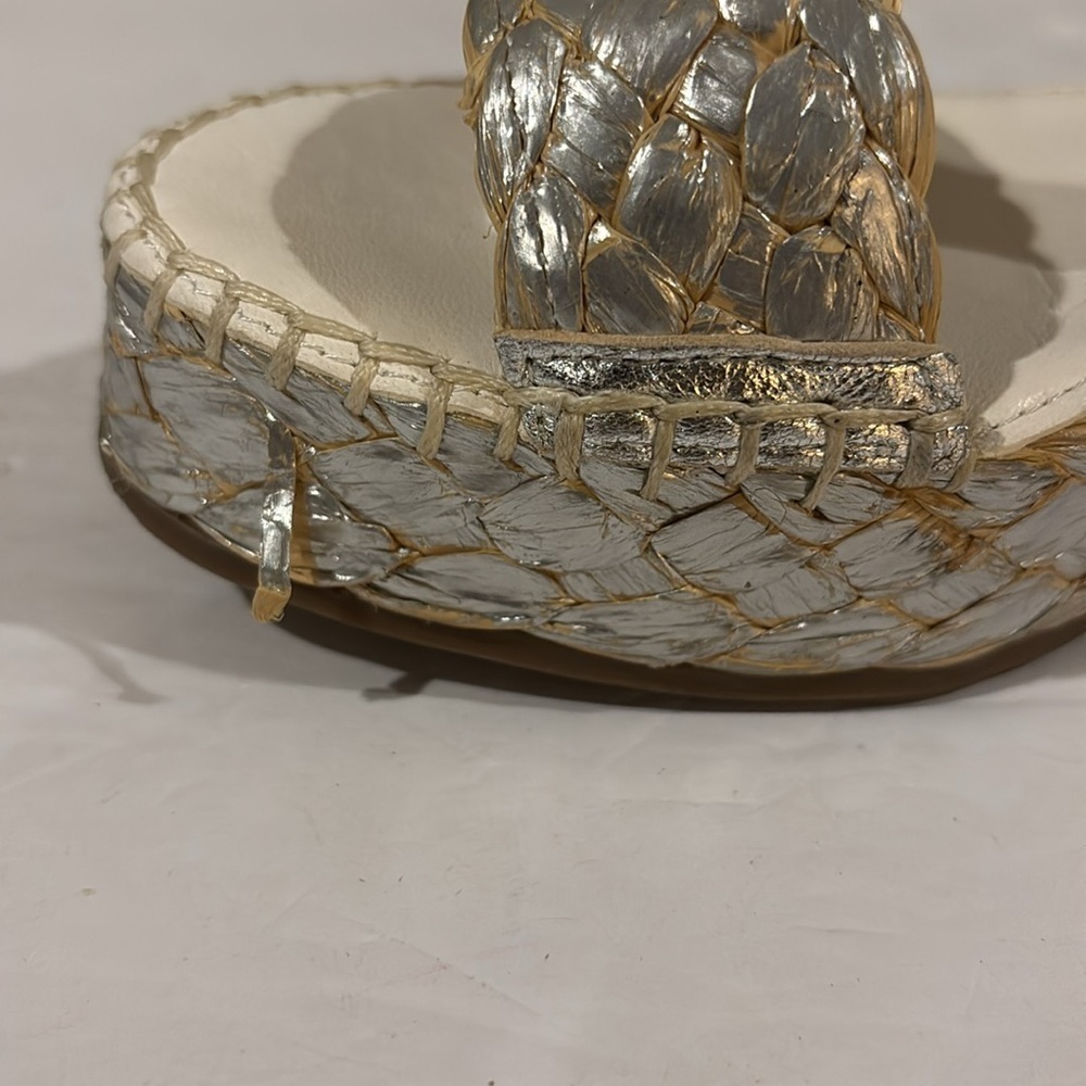 Franco Sarto Silver Leather Basket Weave Opal Platform Sandal - Size 7 - Picture 9 of 9
